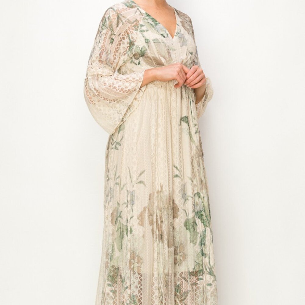 NEW ORIGAMI BIG ROSE all lace & lined maxi bohemian dress MAXI MAGNOLIA SM-3X - Picture 2 of 6